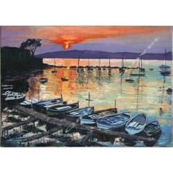 Painting Sunset on the port of the Olivette oil